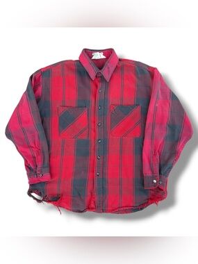 Vintage 80s-90s Big Mac St John’s Bay Distressed Flannel Shirt Red Size XL USA